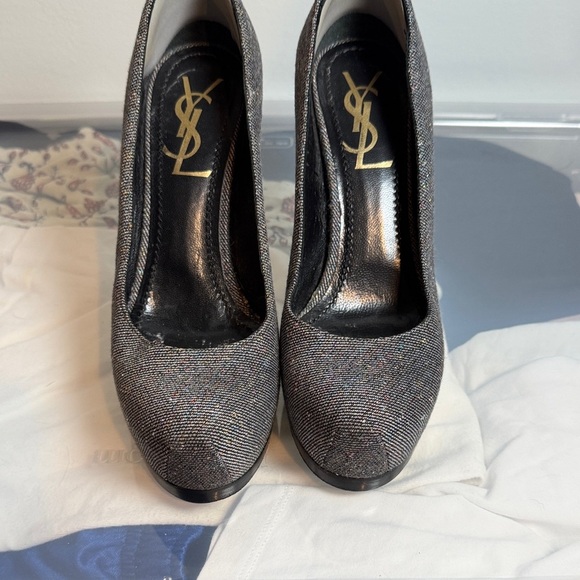 Yves Saint Laurent tribetoo Sparkling Black Heels - Picture 2 of 6